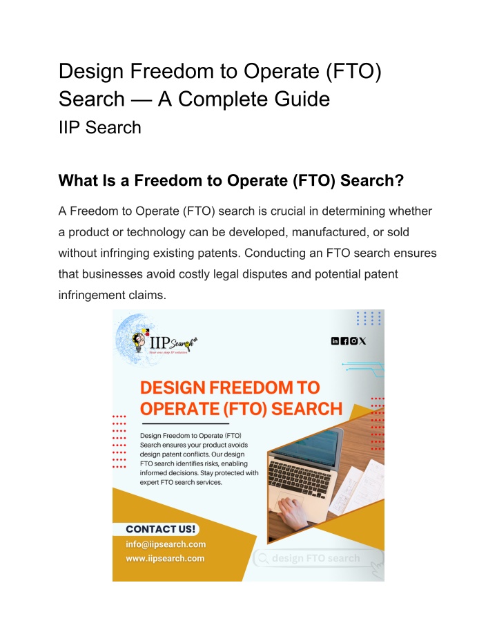 design freedom to operate fto search a complete n.w