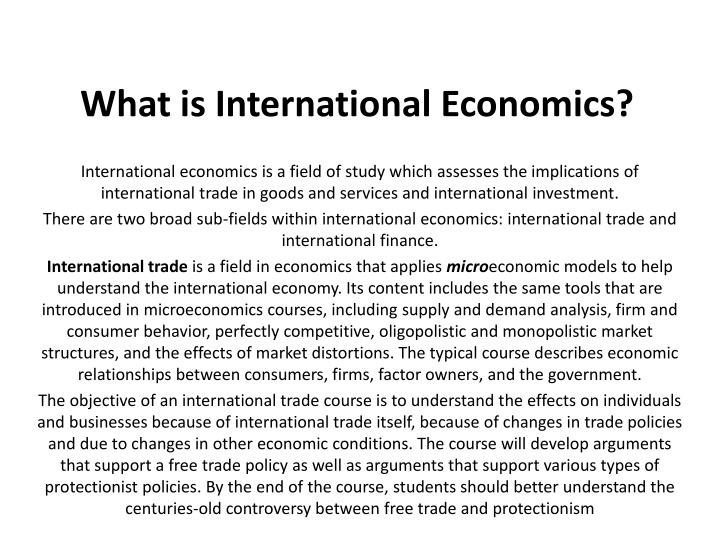 Overview of International Economics Field