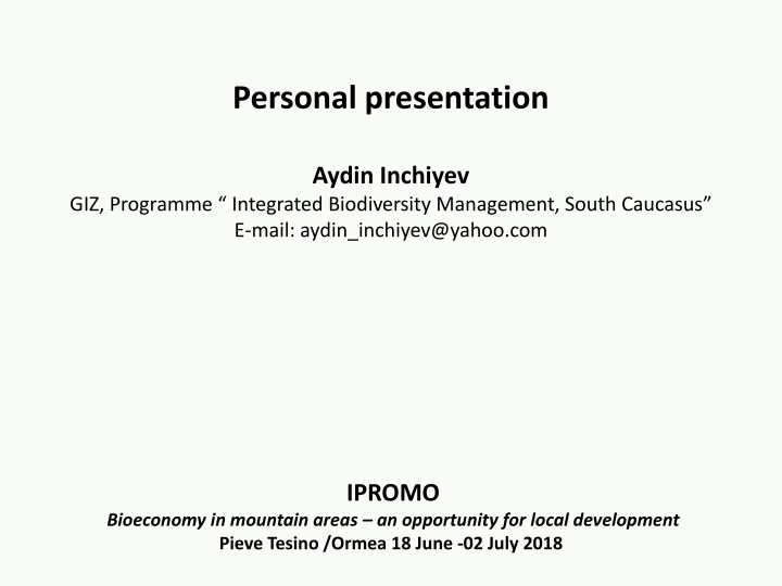 Opportunity for Local Development through Bioeconomy in Mountain Areas