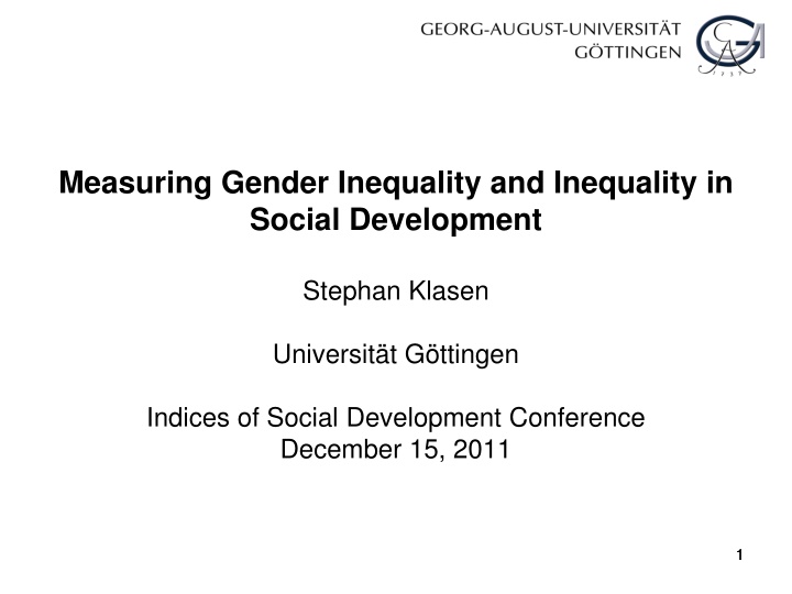Measuring Gender Inequality in Social Development by Stephan Klasen