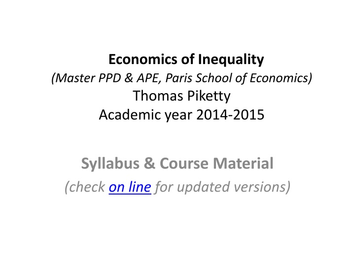 Economics of Inequality at Paris School of Economics