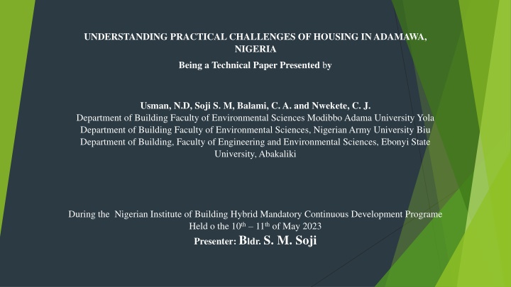 Practical Challenges of Housing in Adamawa, Nigeria