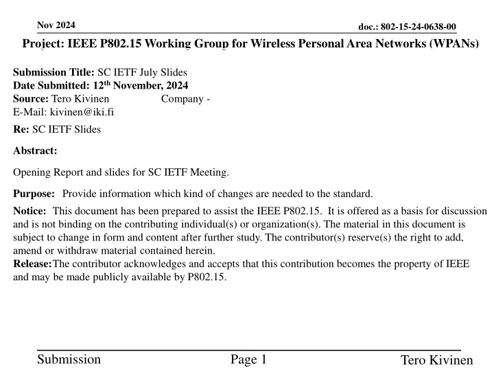IEEE P802.15 Working Group - SC IETF July Slides