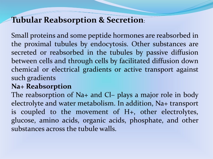 tubular reabsorption secretion n.w