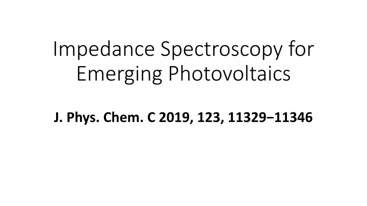 impedance spectroscopy for emerging photovoltaics n.w
