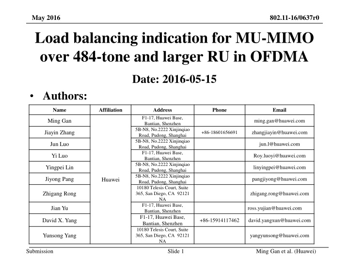Load Balancing Indication for MU-MIMO in OFDMA 802.11-16