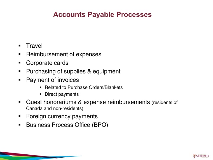Accounts Payable Processes & Contacts at Concordia University