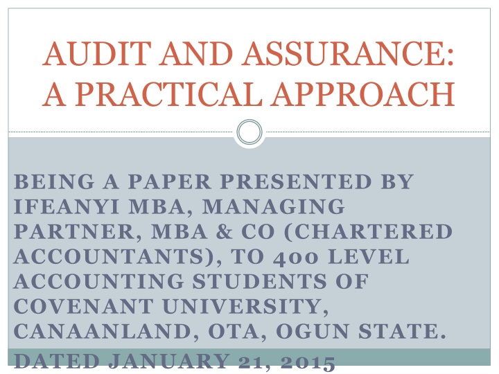 audit and assurance a practical approach n.w
