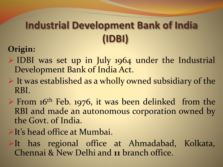 industrial development bank of india idbi origin n.w