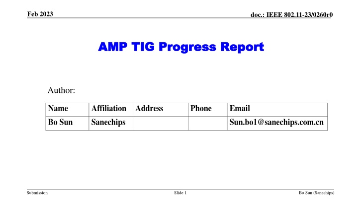 Progress Report on IEEE 802.11 AMP TIG Formation