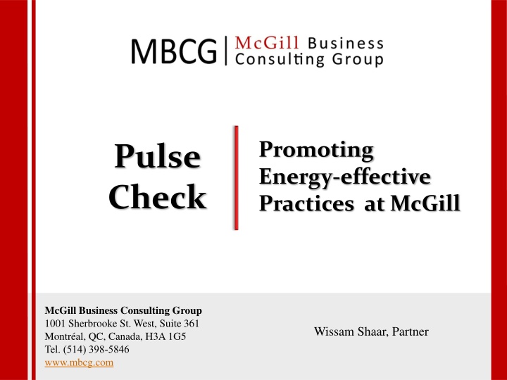 Promoting Energy-Effective Practices at McGill Pulse Check