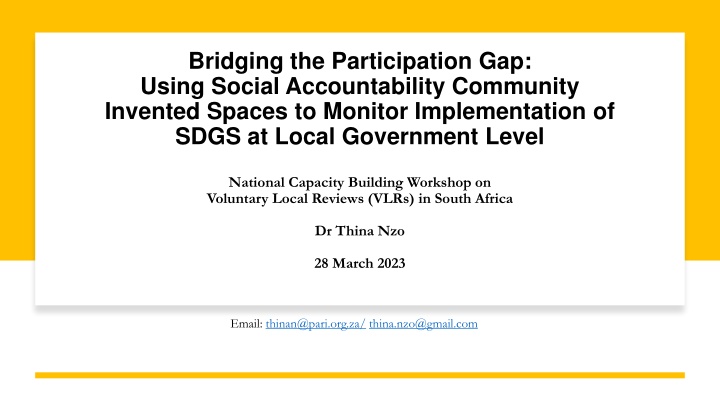 Local Government Participation and Social Accountability in South Africa