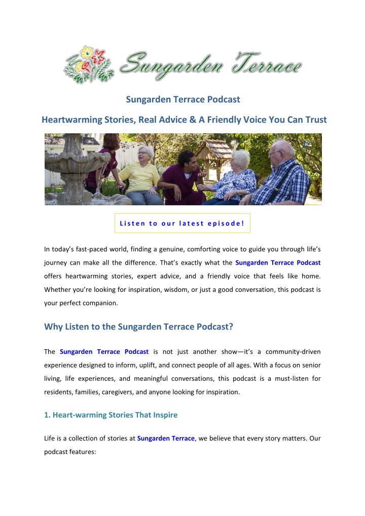 sungarden terrace podcast n.w
