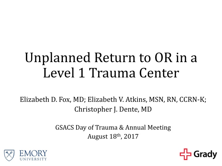 Factors Associated with Unplanned Return to OR Among Trauma Patients
