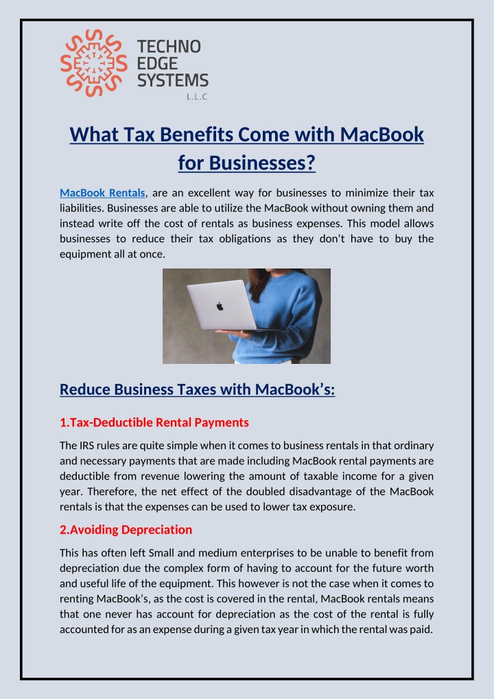 what tax benefits come with macbook for businesses n.w
