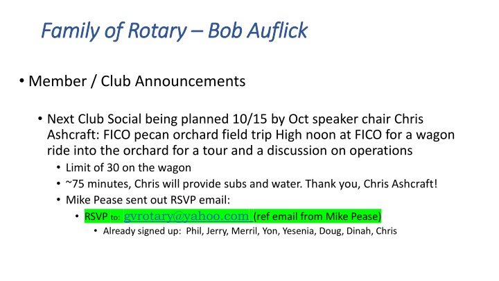 Club Announcements and Activities Update