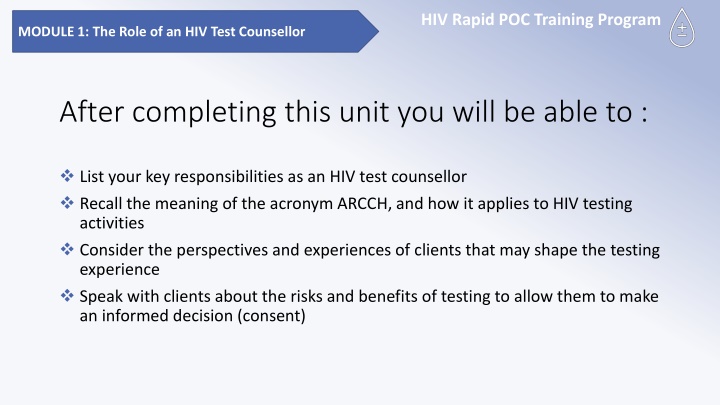 HIV Test Counsellor Responsibilities and Importance of ARCCH Guidelines