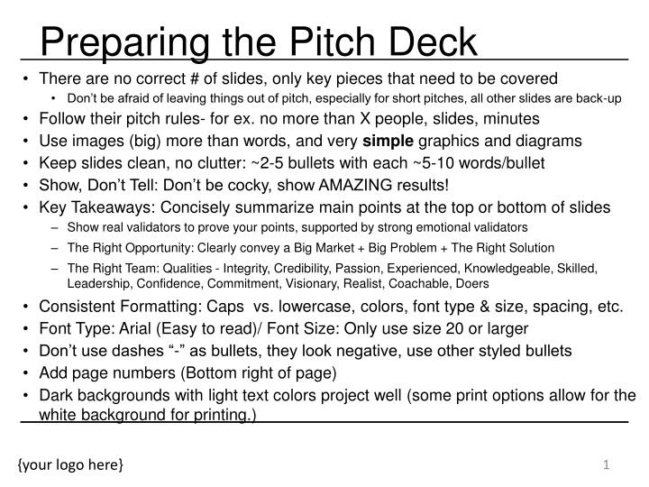 preparing the pitch deck there are no correct n.w