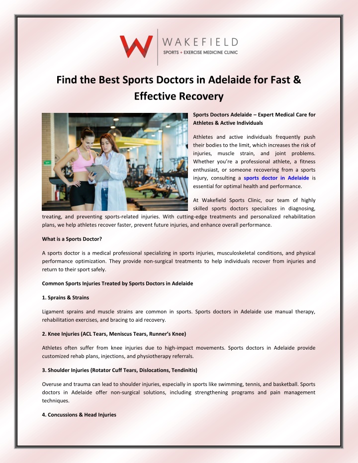 find the best sports doctors in adelaide for fast n.w