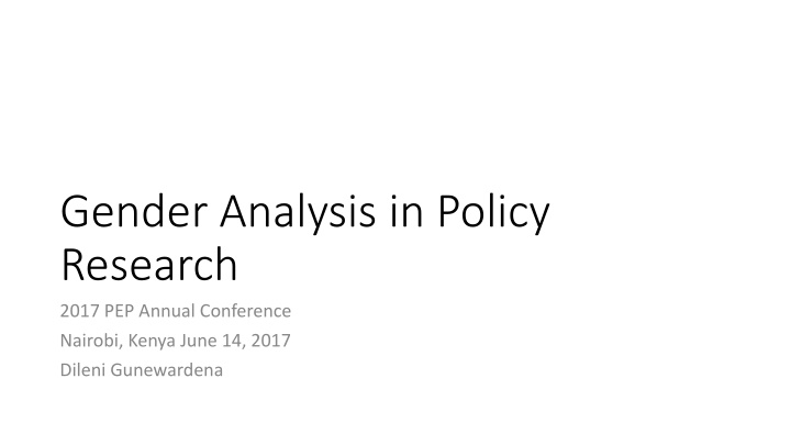Gender Analysis in Policy Research