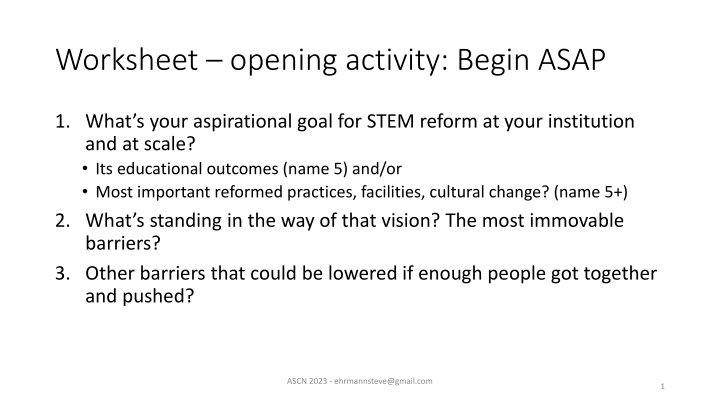 Aspirational Goal for STEM Reform at Your Institution and at Scale