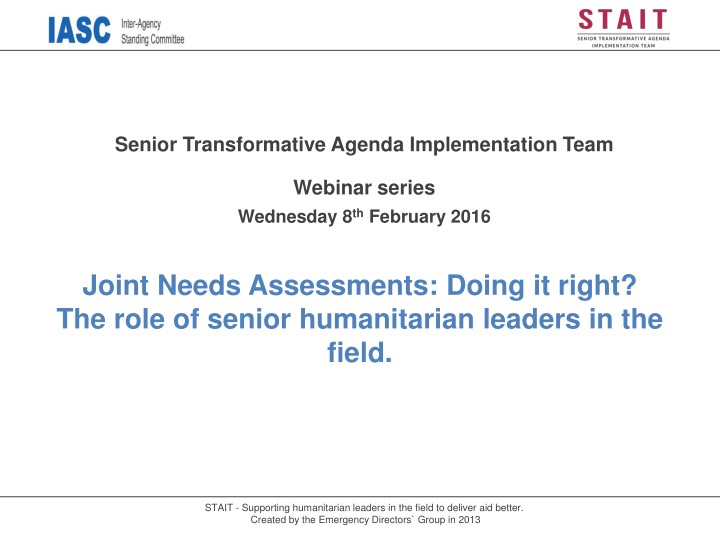 Implementing Joint Needs Assessments for Humanitarian Operations