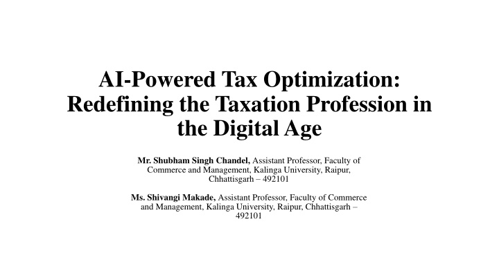AI-Powered Tax Optimization: Redefining Taxation in Digital Age