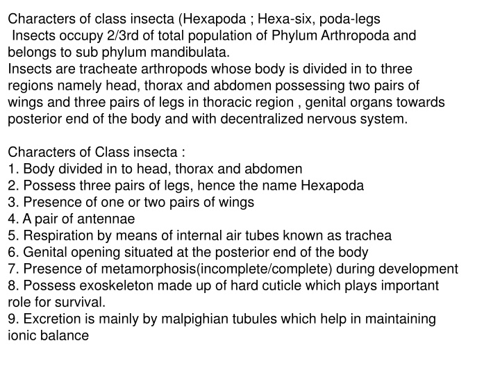 Characteristics of Class Insecta: Hexapoda Traits and Integument Structure