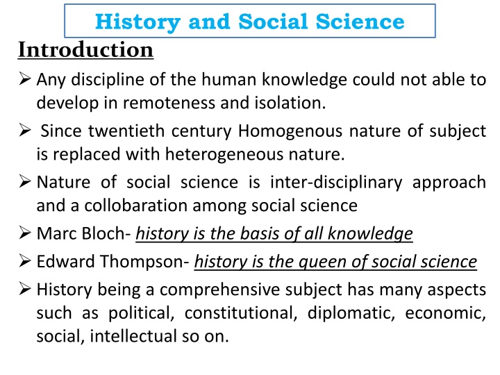 History and Social Science Development in the Twentieth Century