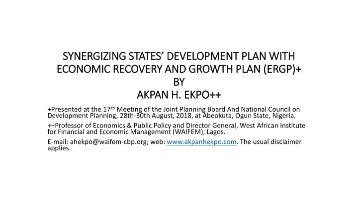 Synergizing States Development Plan with Economic Recovery and Growth Plan