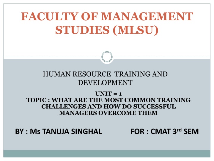 Training Challenges and Solutions for Managers