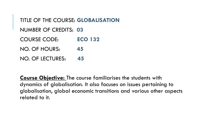 title of the course globalisation number n.w