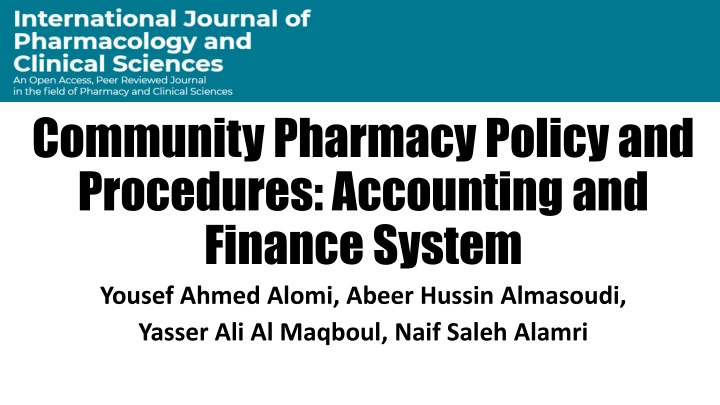 Accounting and Finance Policy in Community Pharmacy Practice