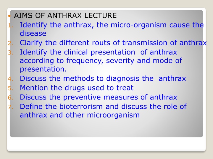 aims of anthrax lecture 1 identify the anthrax n.w