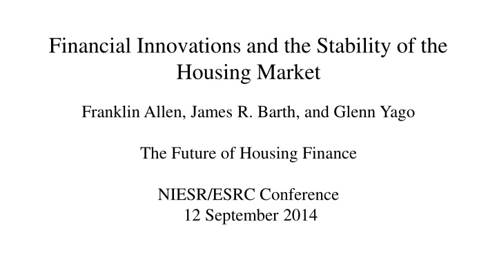 financial innovations and the stability n.w