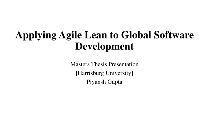 Agile Lean in Global Software Development