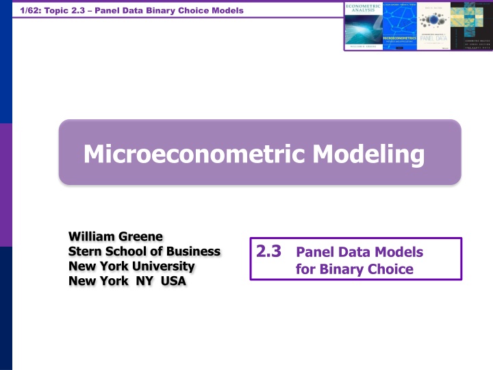 Panel Data Binary Choice Models Microeconometric Modeling