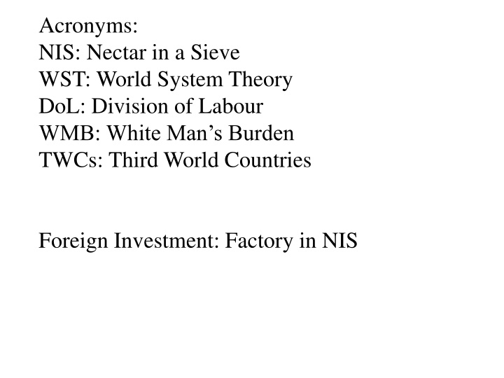 acronyms nis nectar in a sieve wst world system n.w
