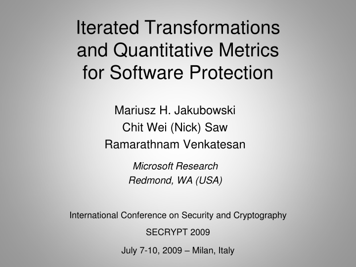 iterated transformations and quantitative metrics n.w