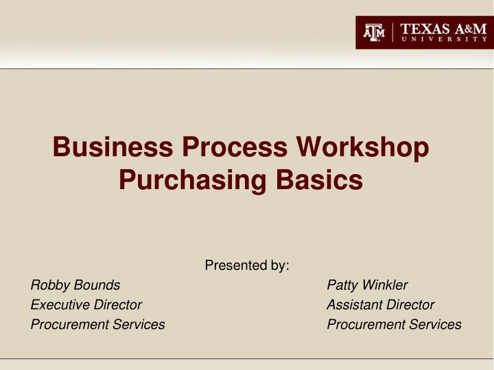 Business Process Workshop Purchasing Basics
