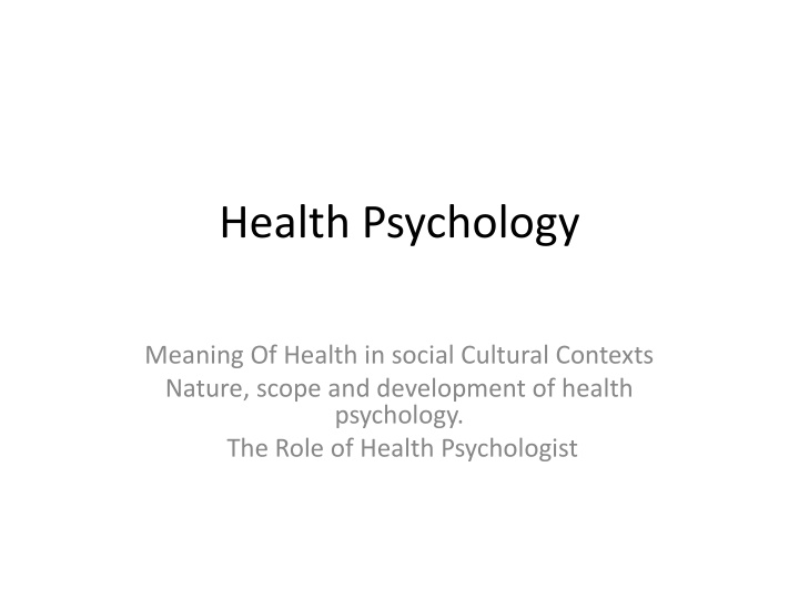 Health Psychology