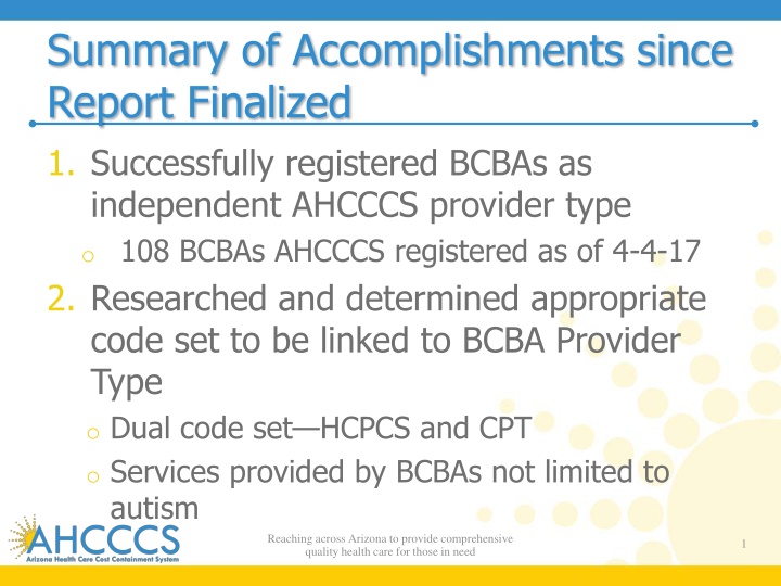 AHCCCS Achievements and Initiatives
