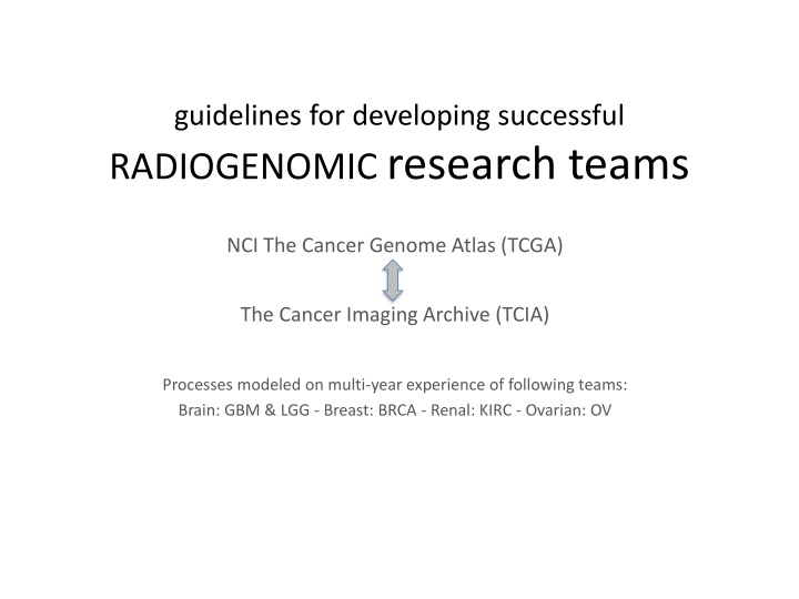Guidelines for Developing Radiogenomic Research Teams in Cancer Studies