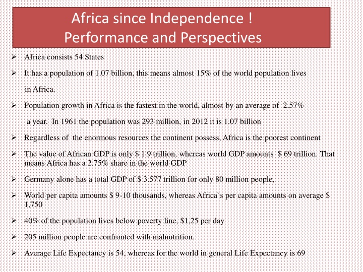 Africa since Independence: Performance and Perspectives