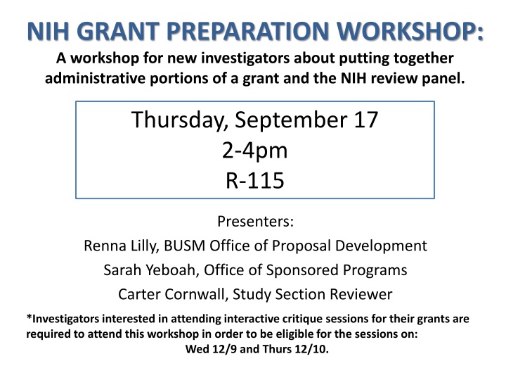nih grant preparation workshop a workshop n.w