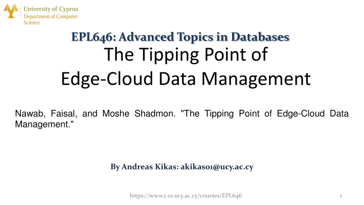 epl646 advanced topics in databases the tipping n.w