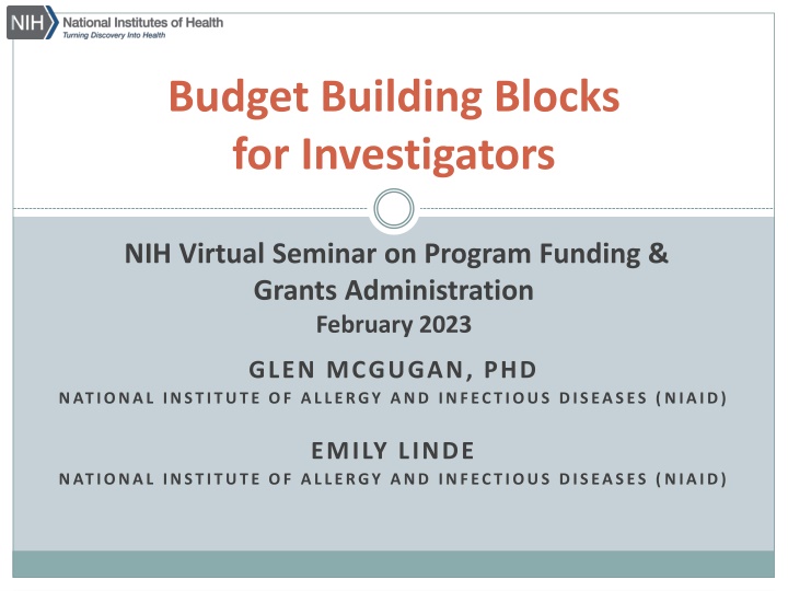 budget building blocks for investigators n.w