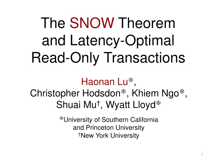 The SNOW Theorem and Latency-Optimal Read-Only Transactions
