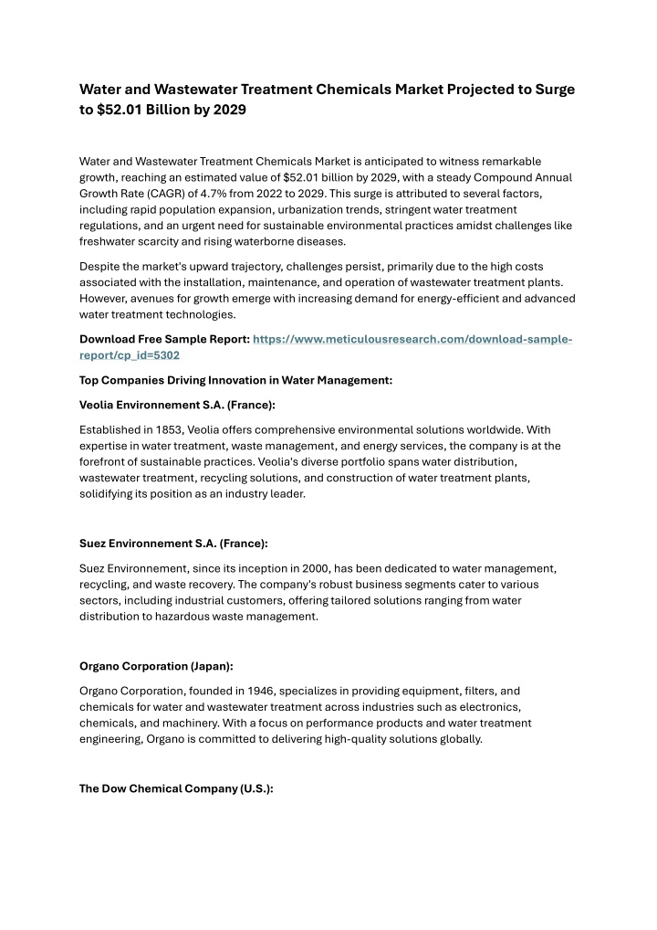 water and wastewater treatment chemicals market n.w