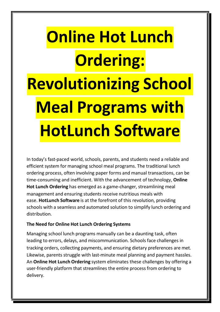 Online Hot Lunch Ordering - Revolutionizing School Meal Programs with HotLunch Software